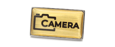 Lapel pin badges - Brushed gold background and silver border | www.namebadgesinternational.ie